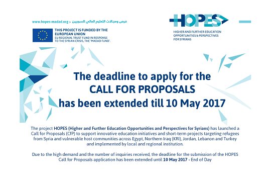 Hopes Call for Proposals (CfP) is extended